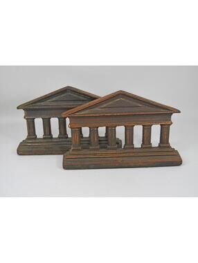 Vintage Bronzed Cast Iron Greek Parthenon Temple Columns Bookends Heavy Antique